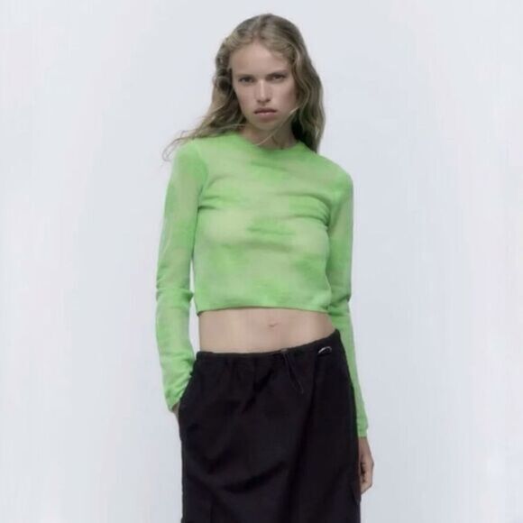 Zara Sweaters - Zara Floral Knit Crop Semi-Sheer Long Sleeve Sweater Top